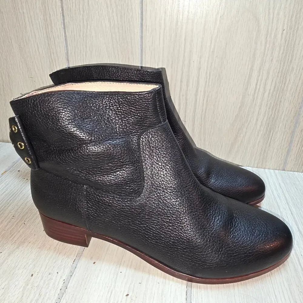 Kate Spade Black Pebbled Leather Ankle Boots Grommets Studded Bow Size 6.5